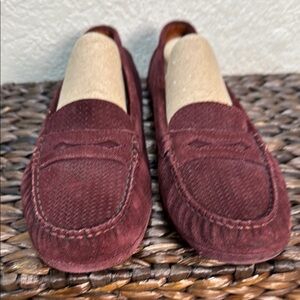 Aquatalia Mens‎ Burgundy Perforated Suede Driving Loafers Made in Italy 9.5